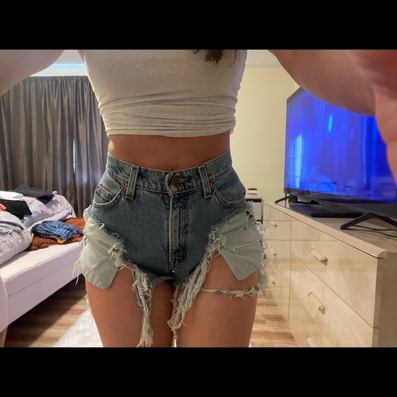 Custom Distressed Levis 950 High Waisted Shorts - Picture 3 of 5